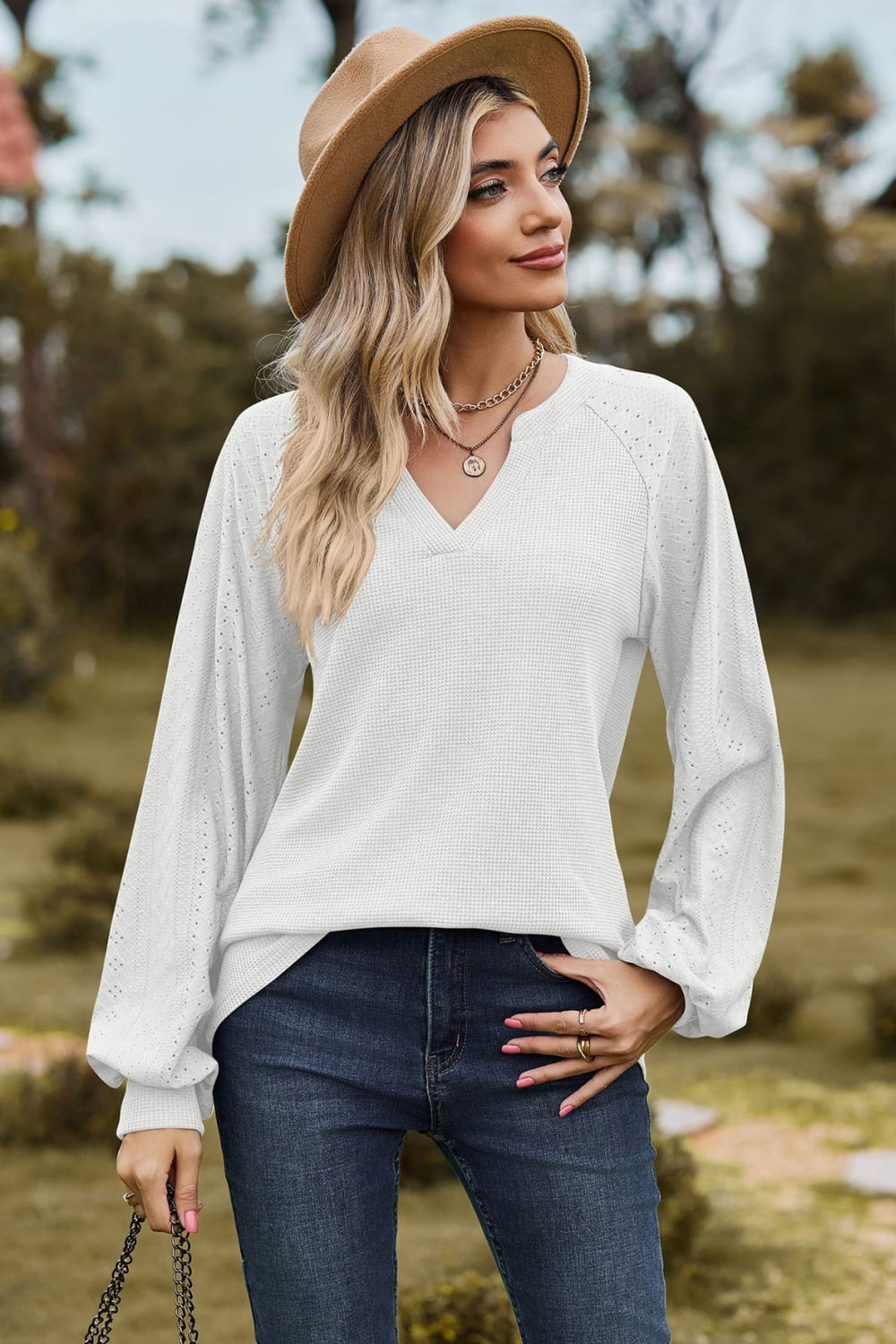 Notched Neck Raglan Sleeve Blouse – Trendsi | ClozArt