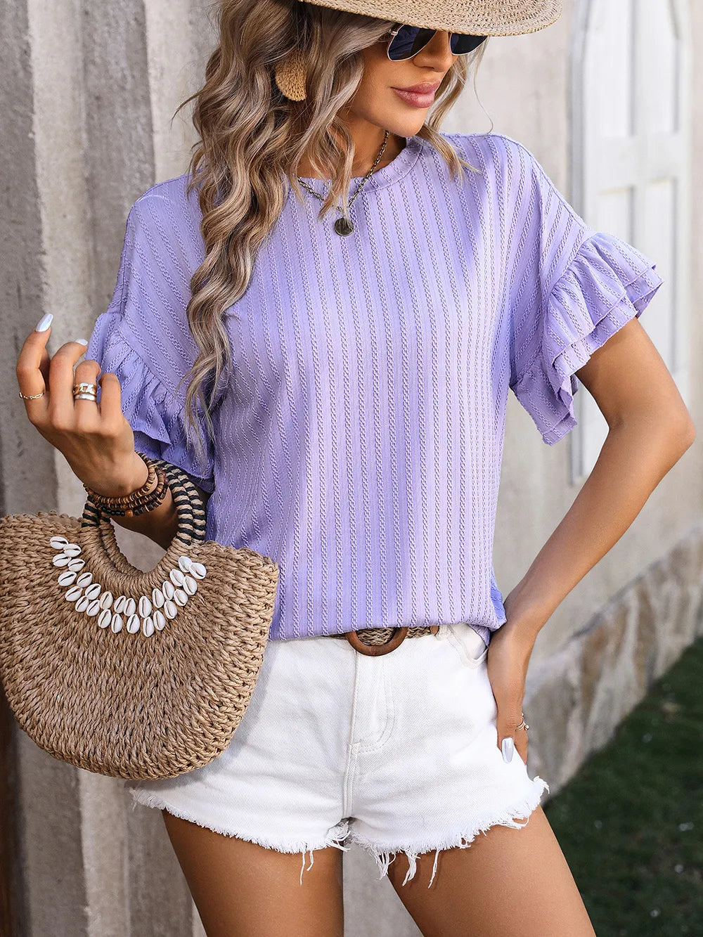 Ruffled Round Neck Short Sleeve Top – Trendsi | ClozArt