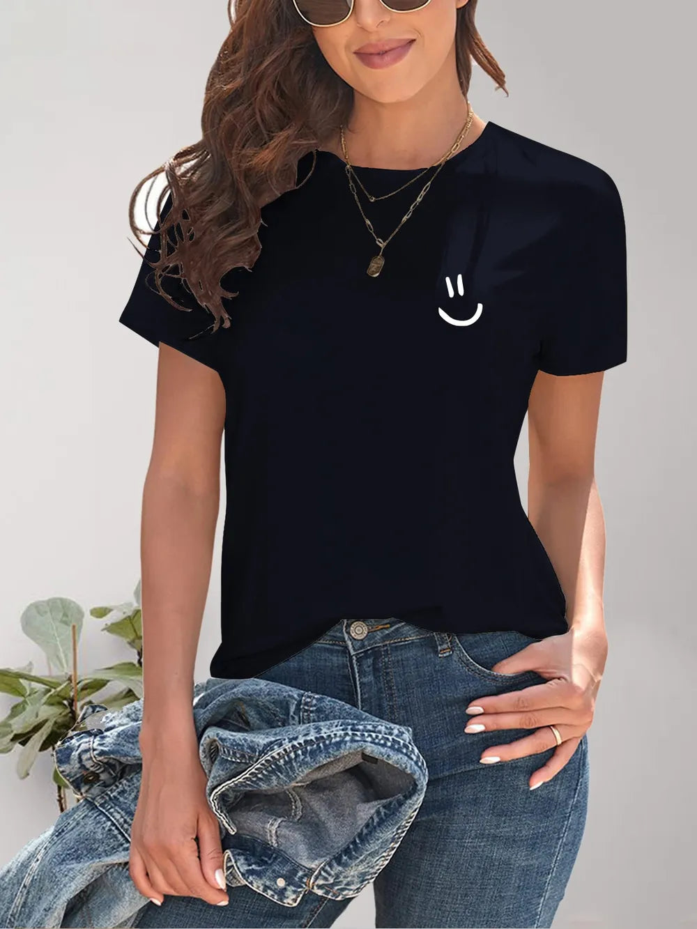 Smile Graphic Round Neck Short Sleeve T-Shirt – Trendsi | ClozArt