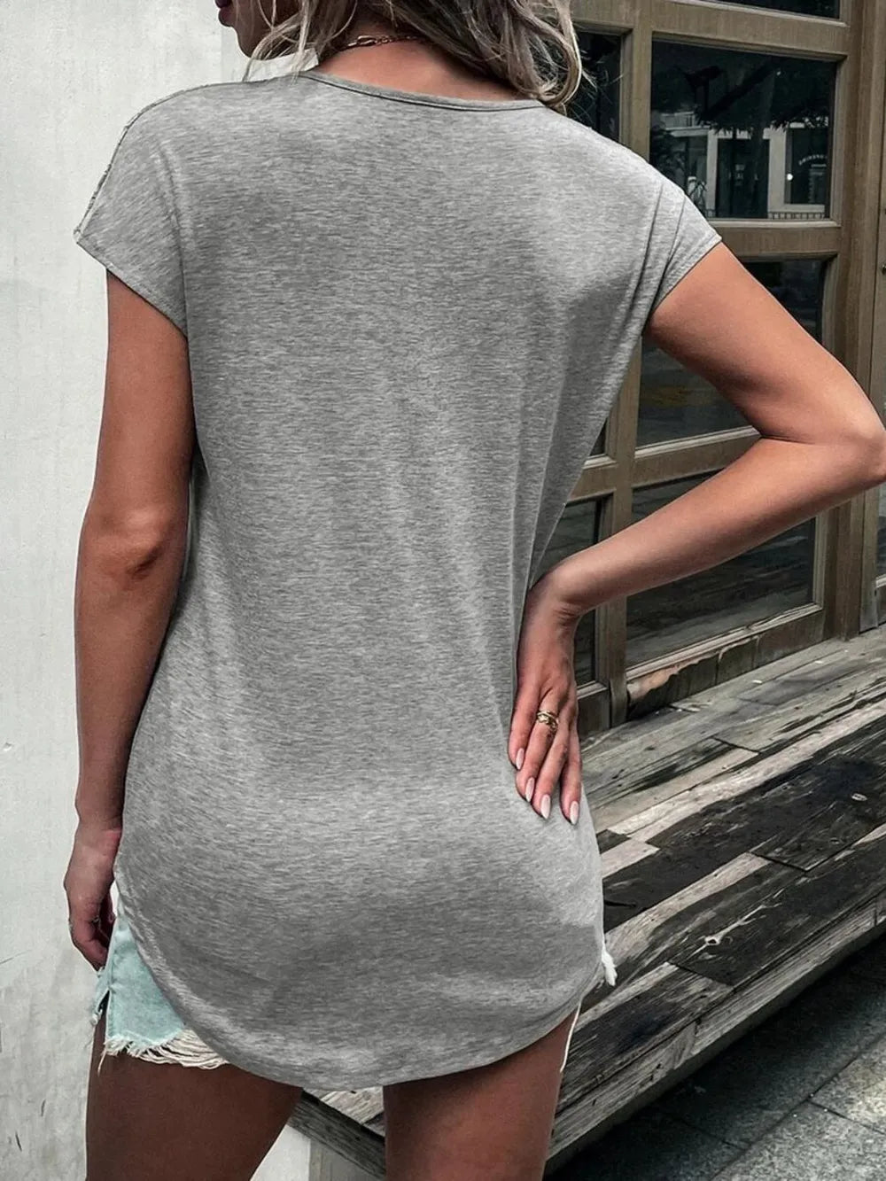 Lace Detail Half Zip Cap Sleeve T-Shirt – Trendsi | ClozArt