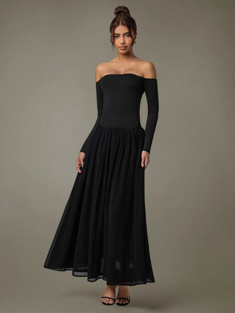Off Shoulder Long Sleeve Maxi Dress – Trendsi | ClozArt