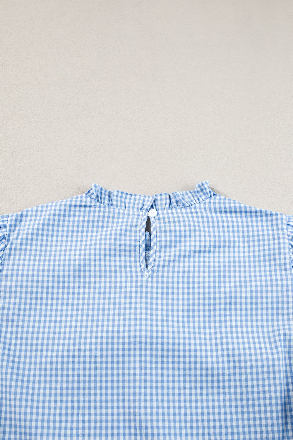 Light Blue Flower Embroidered Puff Sleeve Gingham Blouse – Shewin | ClozArt