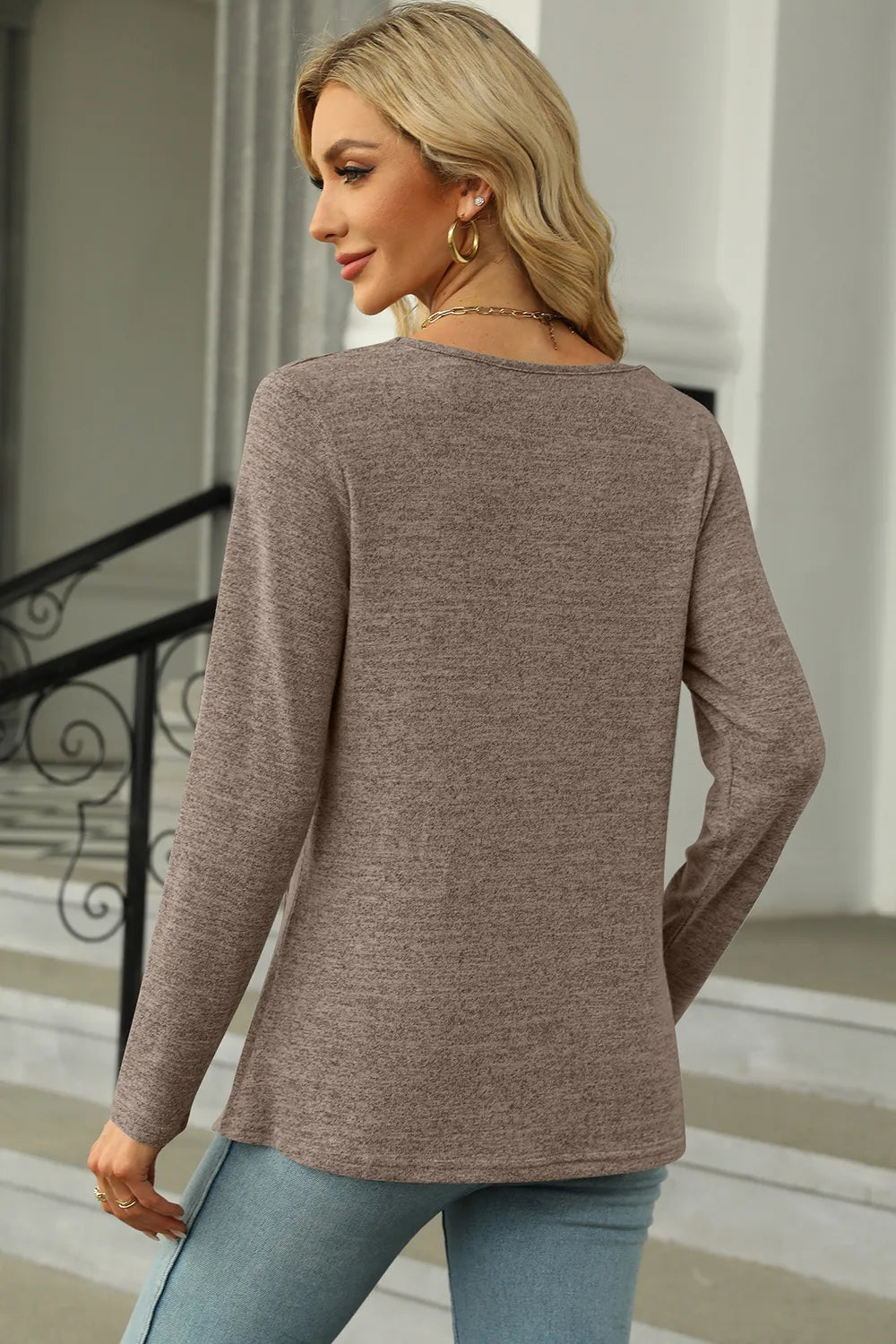 Slit Decorative Button Square Neck T-Shirt – Trendsi | ClozArt