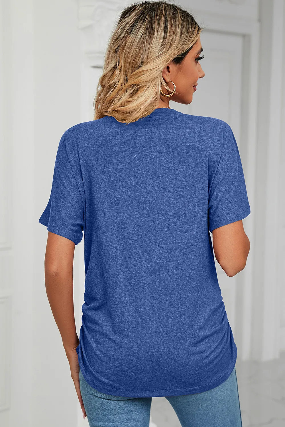 Ruched V-Neck Short Sleeve T-Shirt – Trendsi | ClozArt