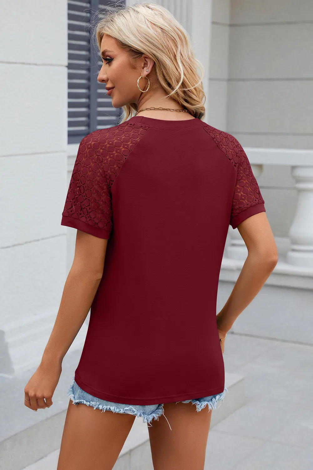 Openwork Round Neck Short Sleeve T-Shirt – Trendsi | ClozArt