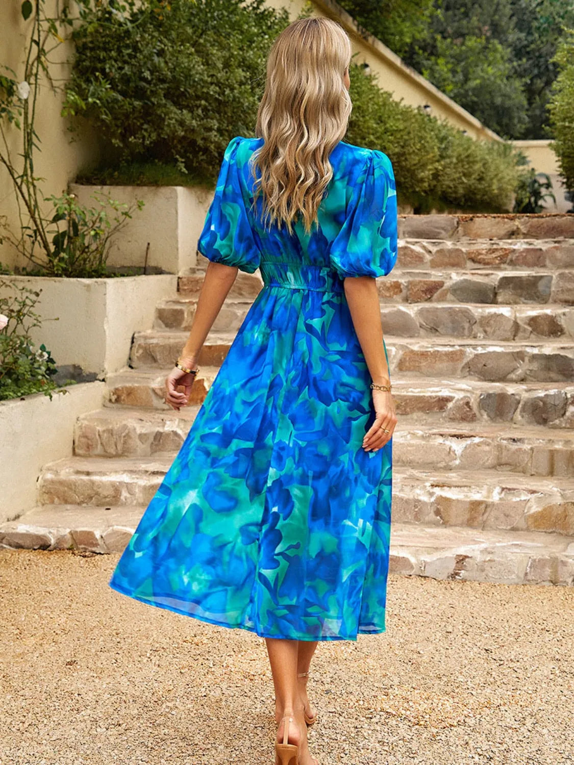 Printed Puff Sleeve Midi Dress – Trendsi | ClozArt