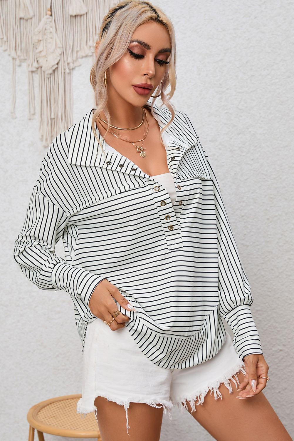 Full Size Striped Collared Top – Trendsi | ClozArt