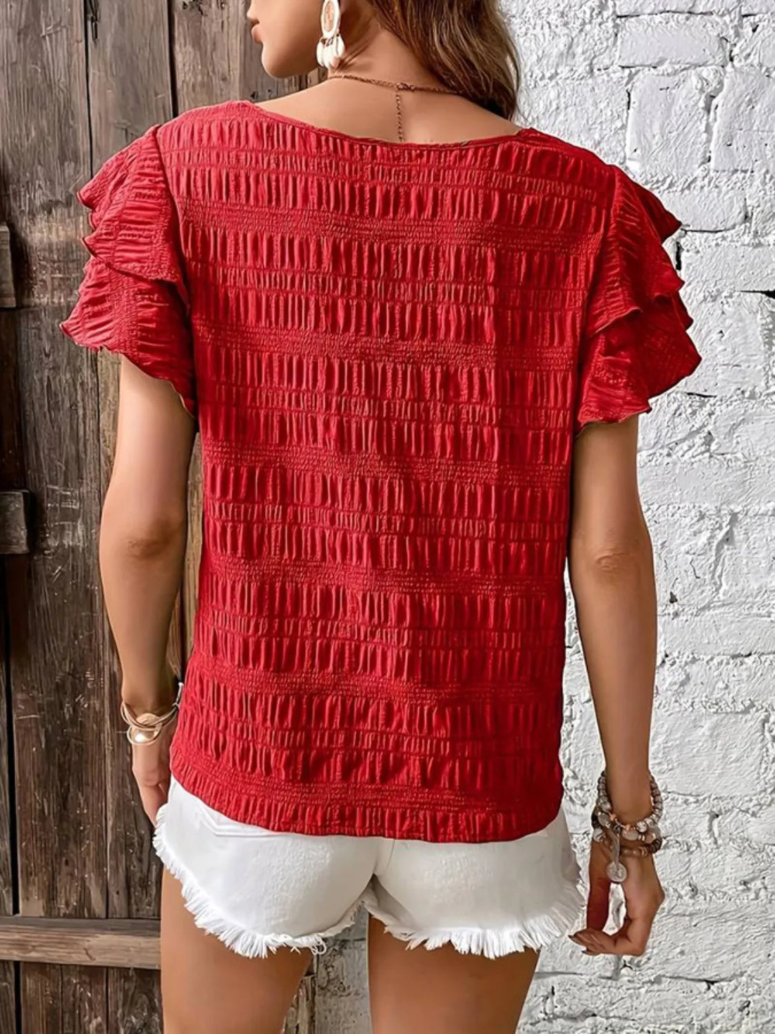 Round Neck Ruffled Short Sleeve Top – Trendsi | ClozArt