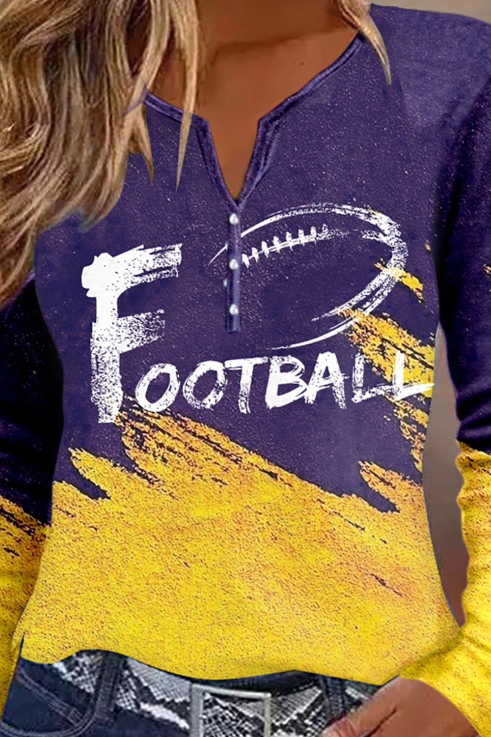 FOOTBALL Graphic Notched Neck Long Sleeve T-Shirt – Trendsi | ClozArt