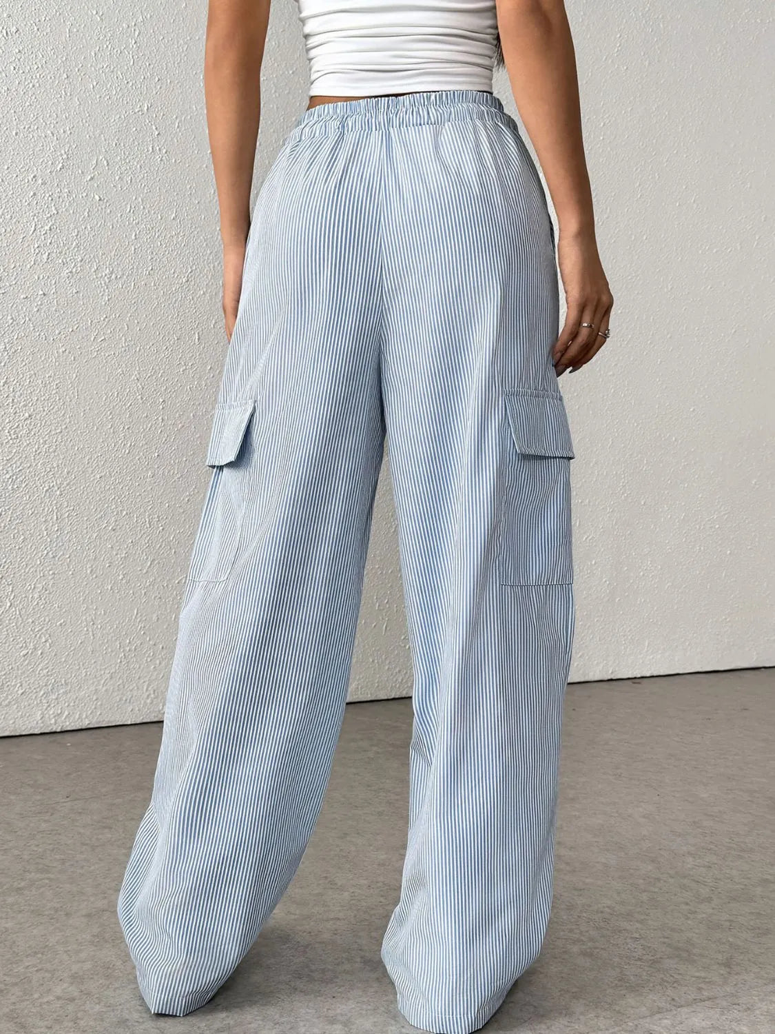 Drawstring Striped Wide Leg Cargo Pants – Trendsi | ClozArt