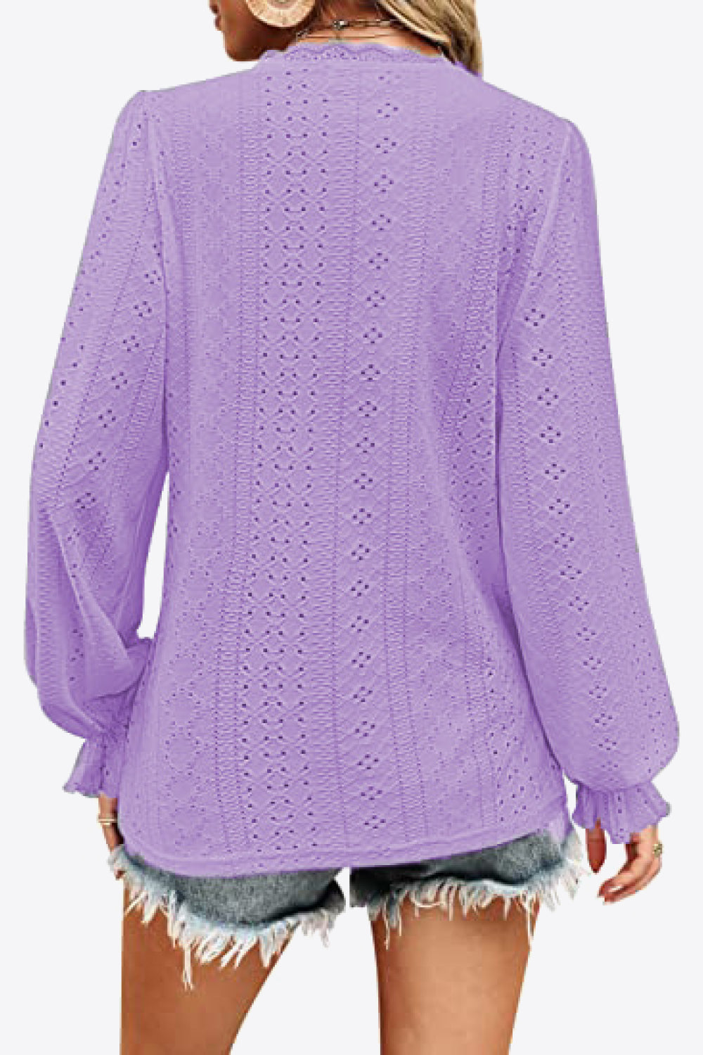 Eyelet V-Neck Flounce Sleeve Blouse – Trendsi | ClozArt