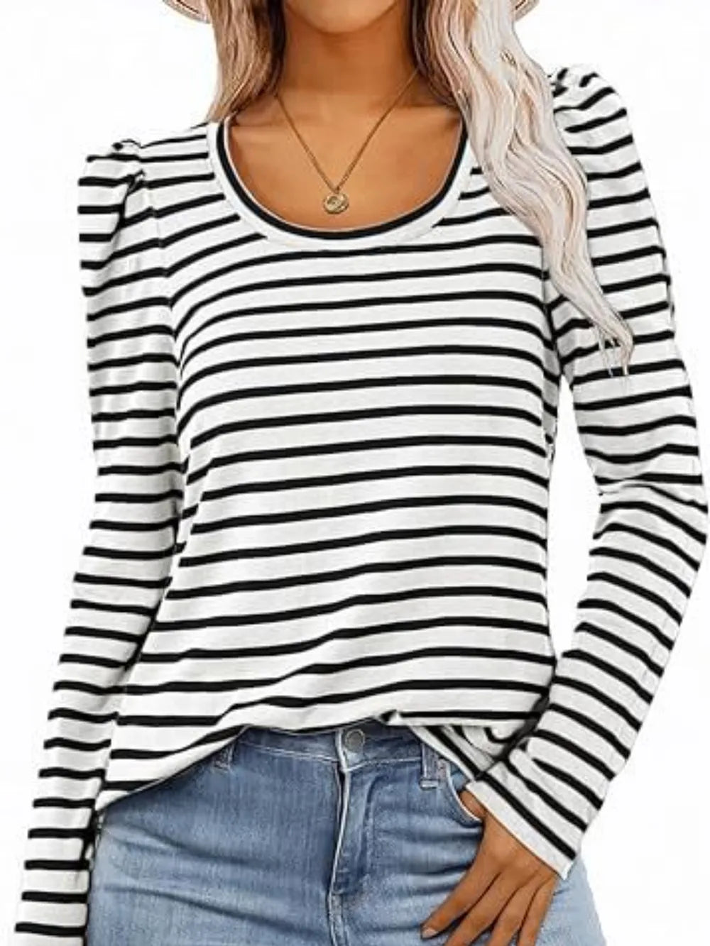 Striped Round Neck Long Sleeve T-Shirt – Trendsi | ClozArt