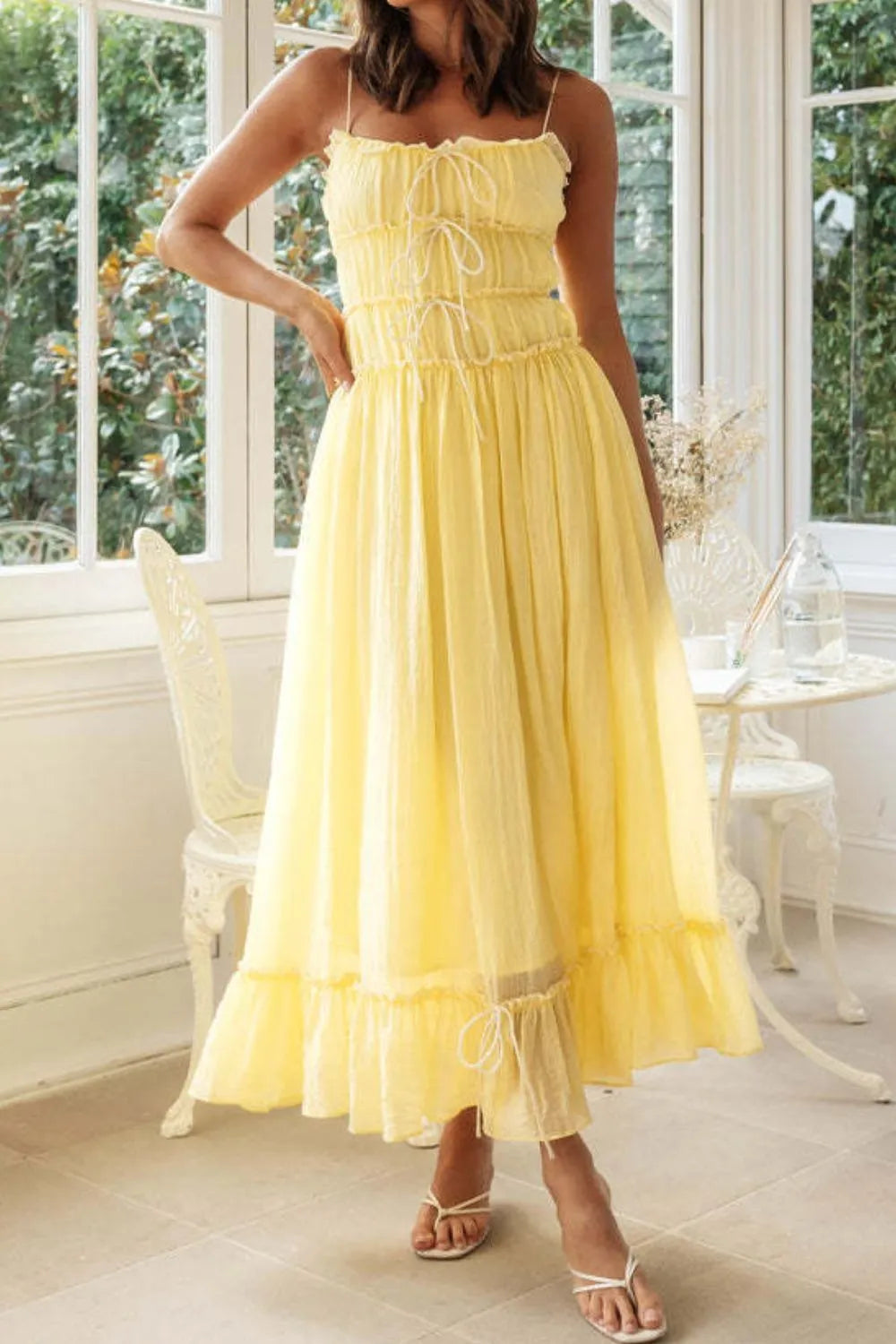 Frill Tied Front Midi Cami Dress – Trendsi | ClozArt