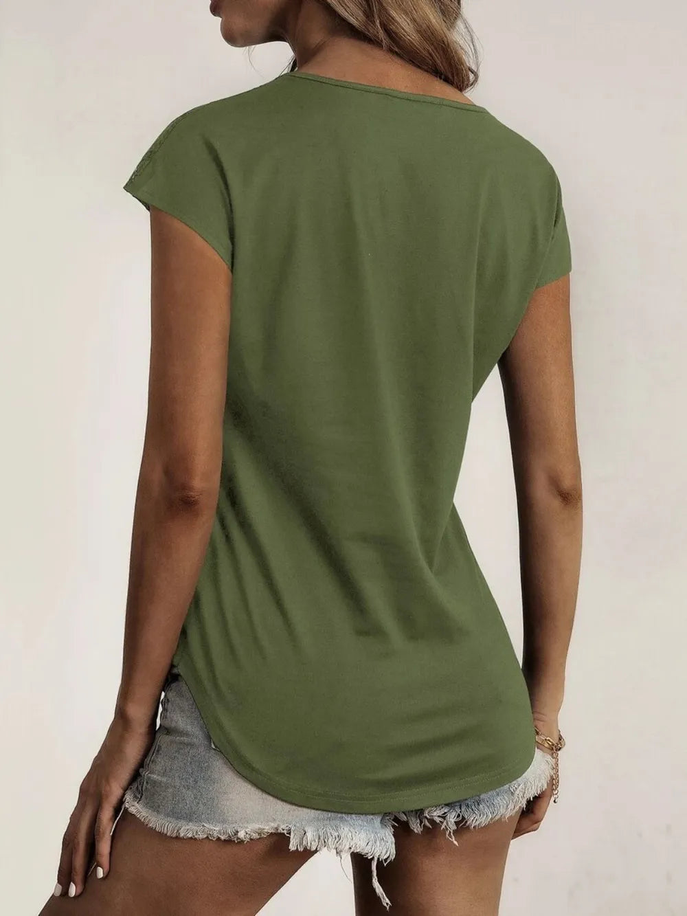 Lace Detail Half Zip Cap Sleeve T-Shirt – Trendsi | ClozArt