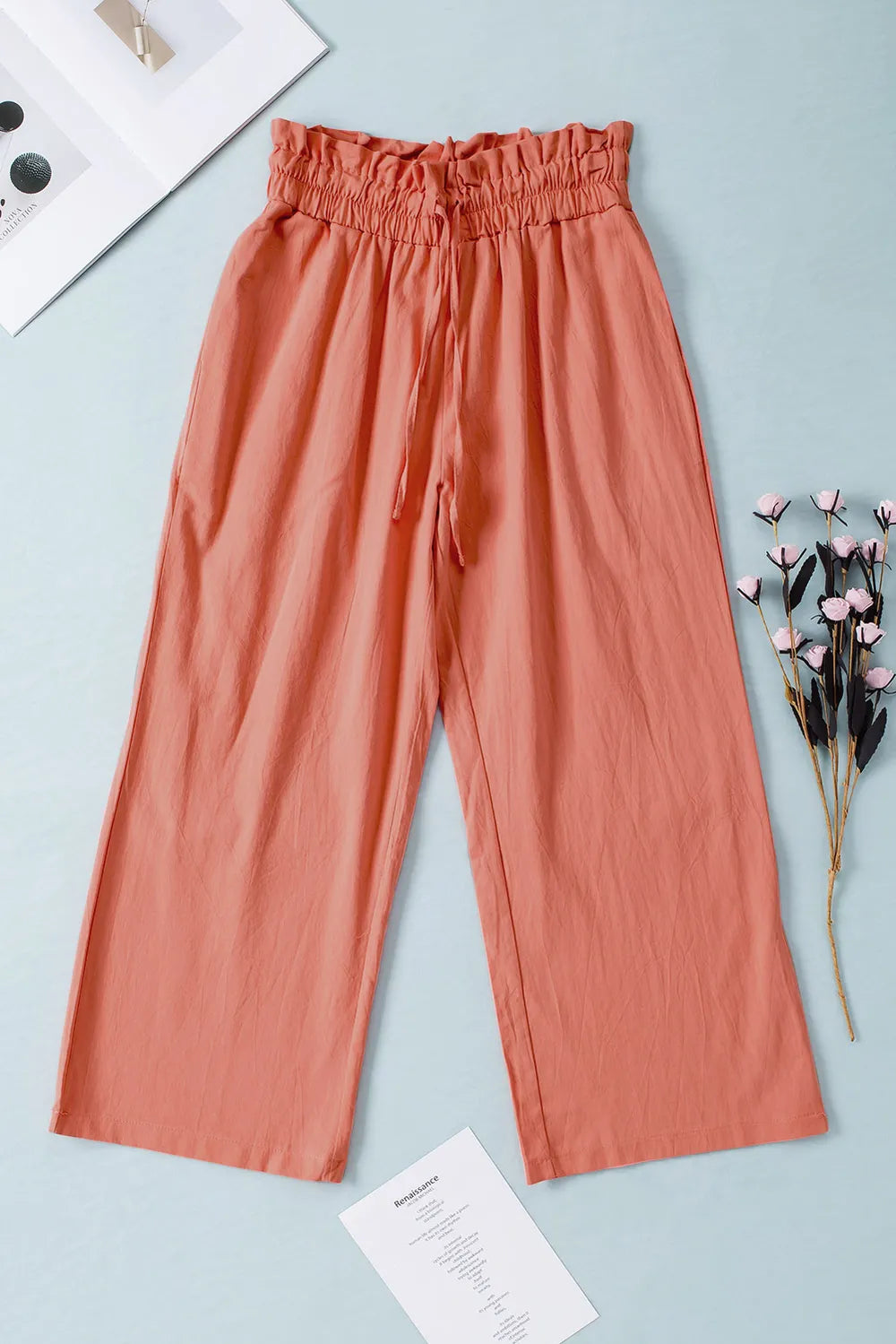 Drawstring Paperbag Waist Wide Leg Pants – Trendsi | ClozArt