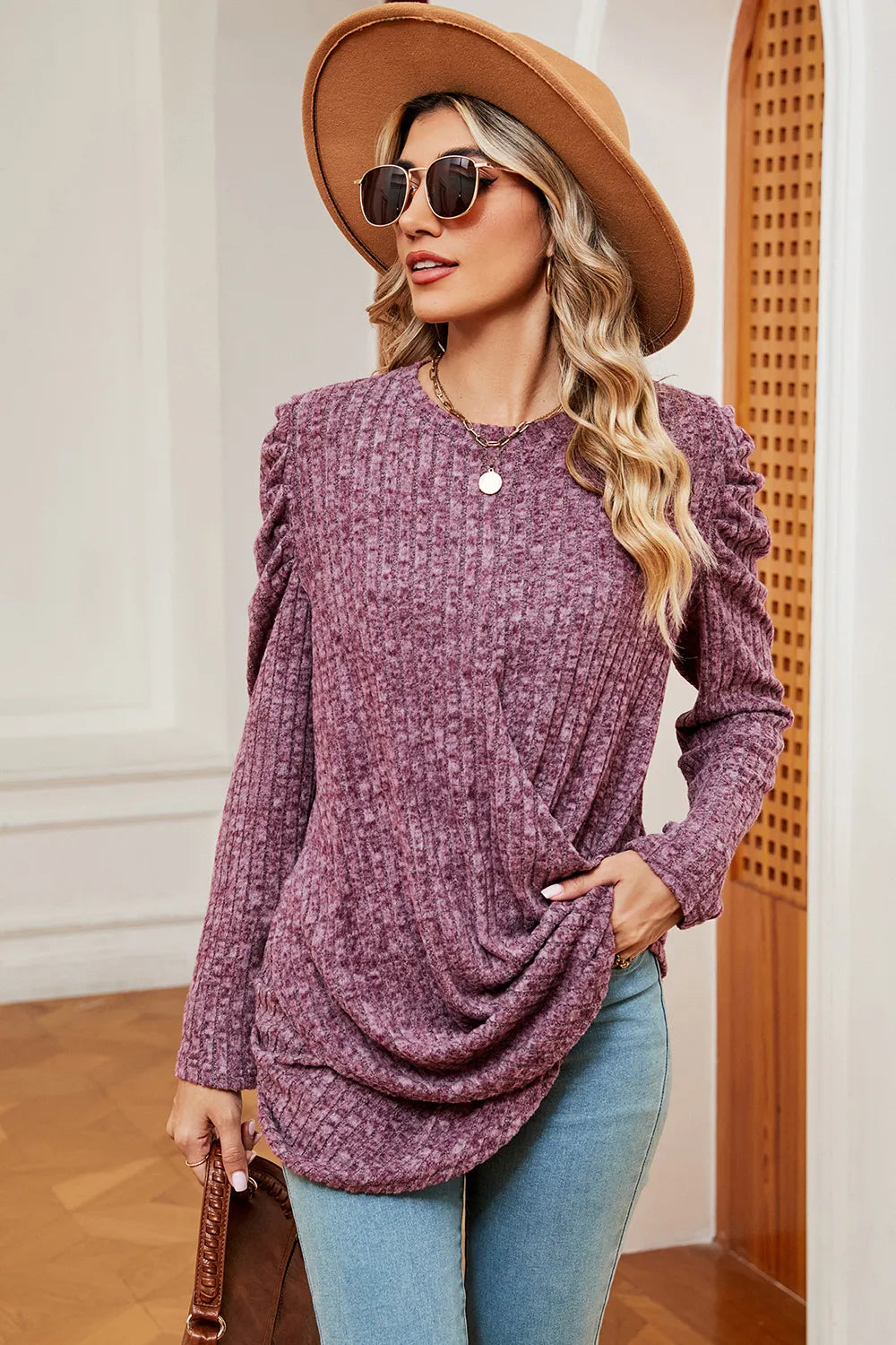 Round Neck Puff Sleeve T-Shirt – Trendsi | ClozArt