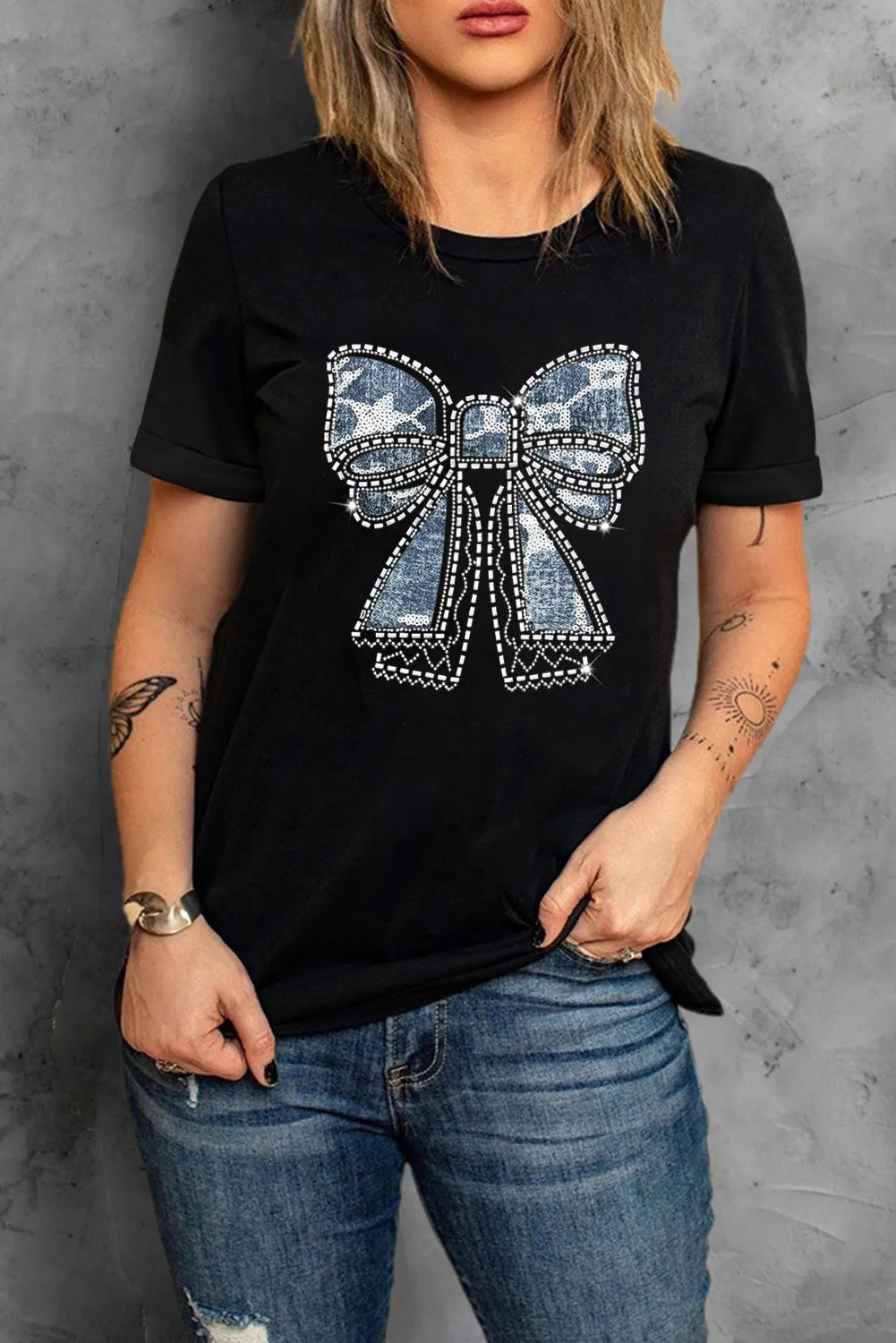 Bow Round Neck Short Sleeve T-Shirt – Trendsi | ClozArt