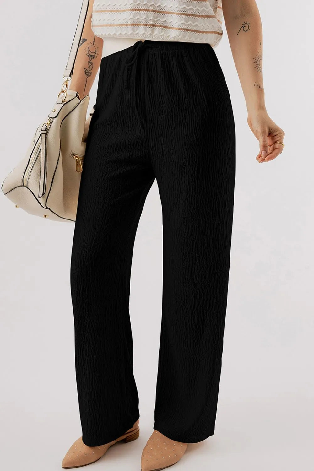 Textured Drawstring Straight Pants – Trendsi | ClozArt