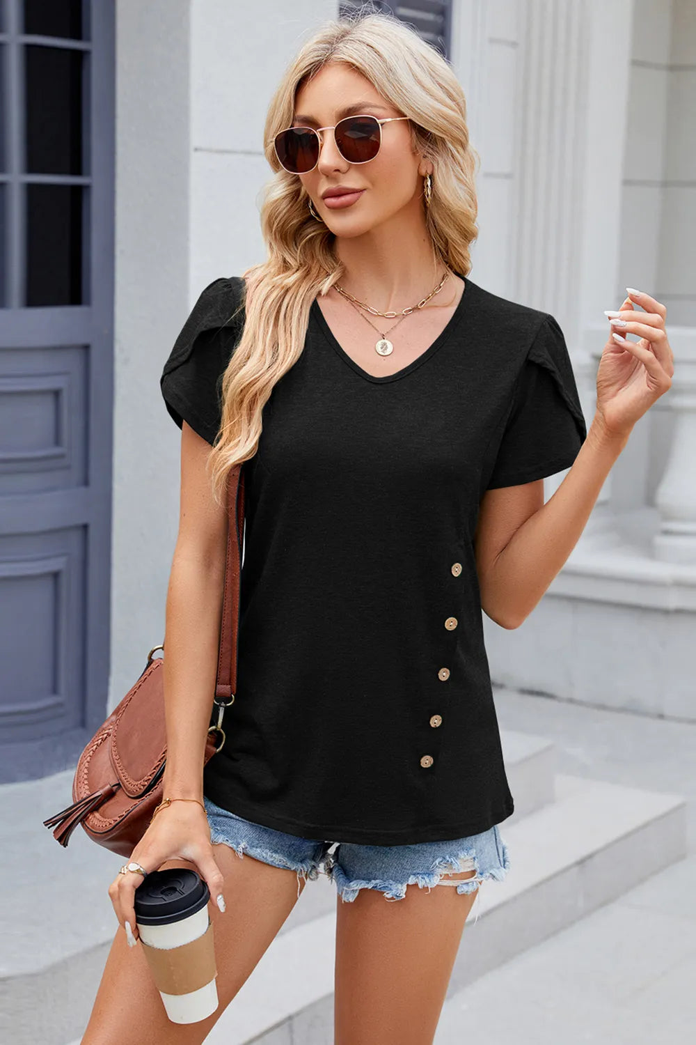 V-Neck Short Sleeve T-Shirt – Trendsi | ClozArt