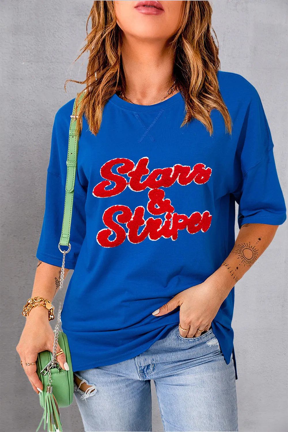 STARS & STRIPES Round Neck Short Sleeve T-Shirt – Trendsi | ClozArt