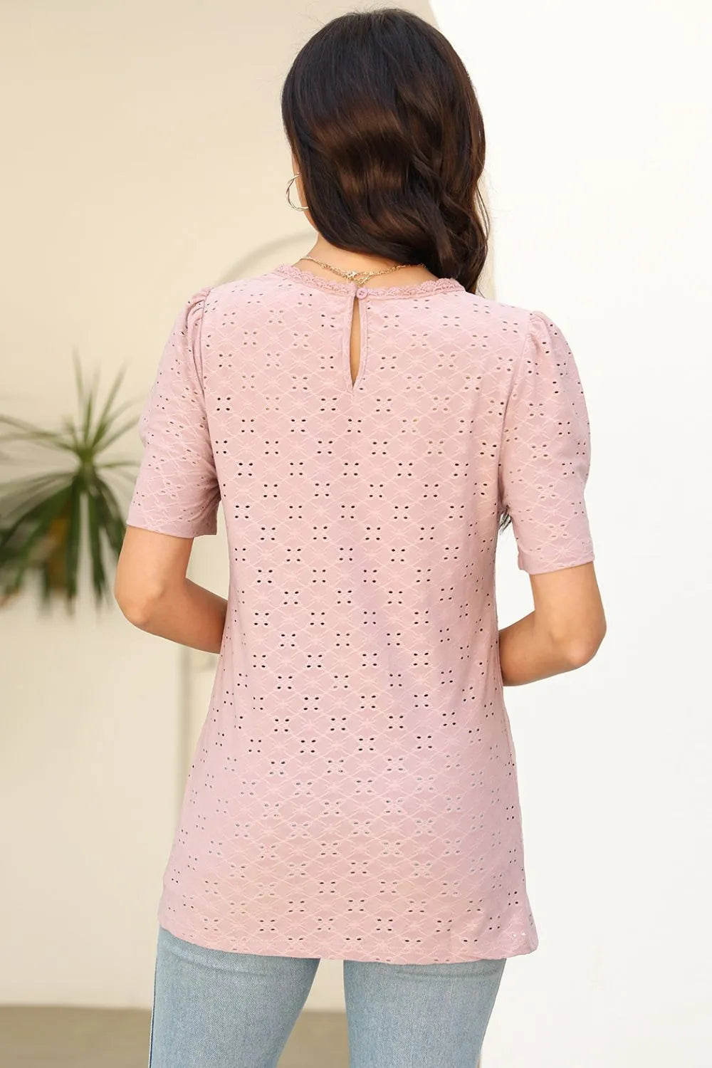 Eyelet Round Neck Short Sleeve T-Shirt – Trendsi | ClozArt