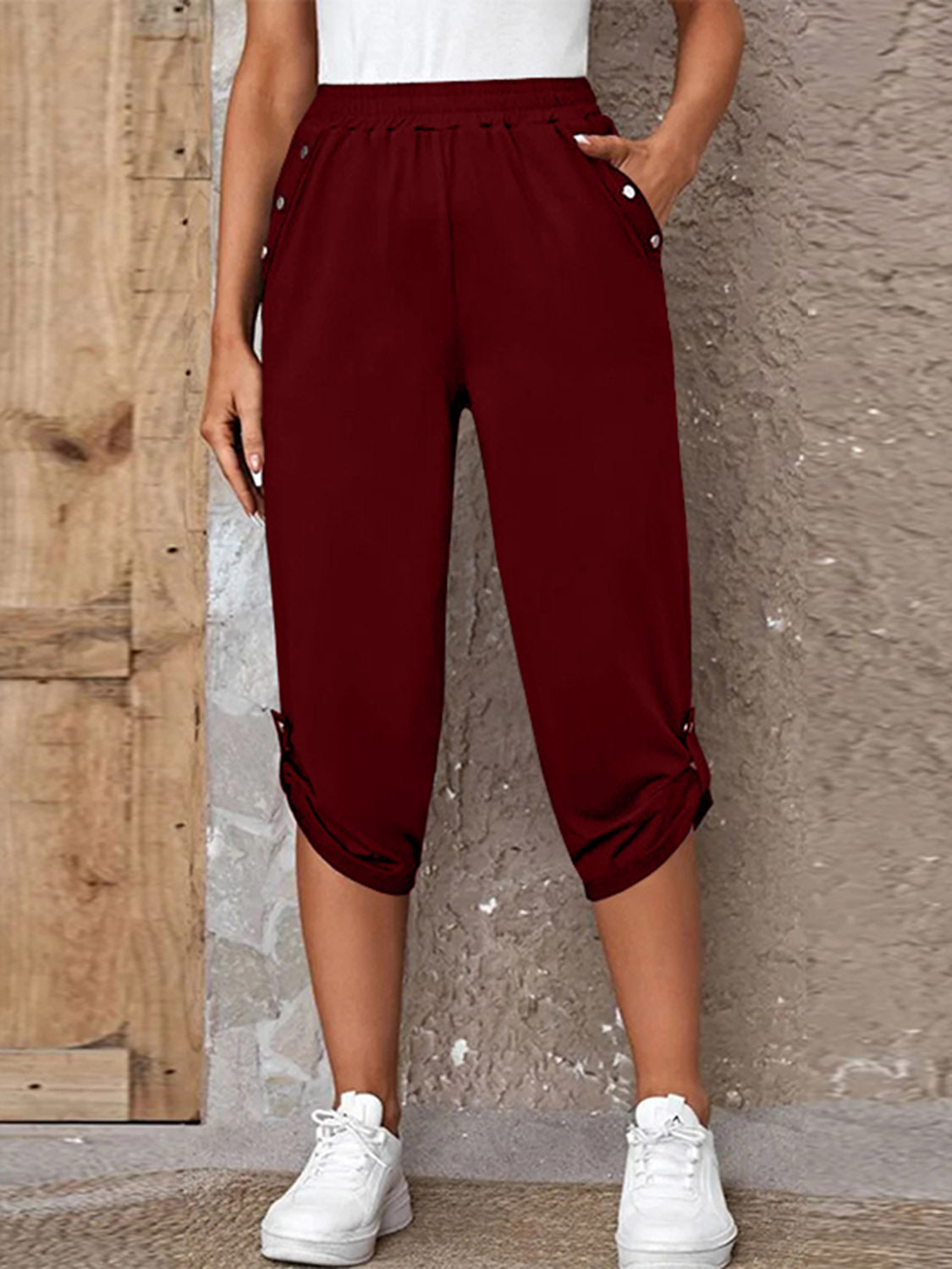 Full Size Roll-Tab Capris Pants – Trendsi | ClozArt