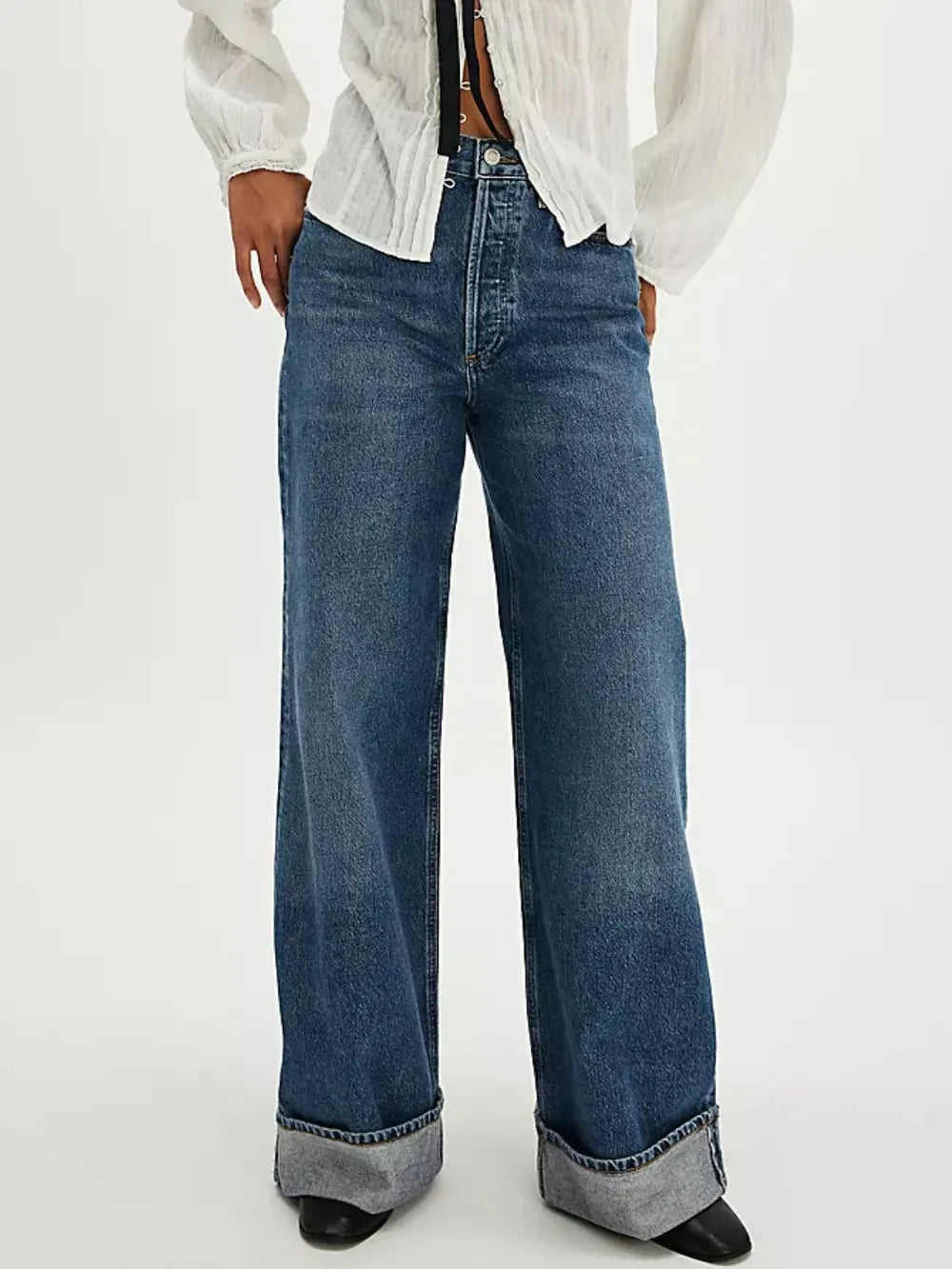 Cuffed Jeans with Pockets – Trendsi | ClozArt