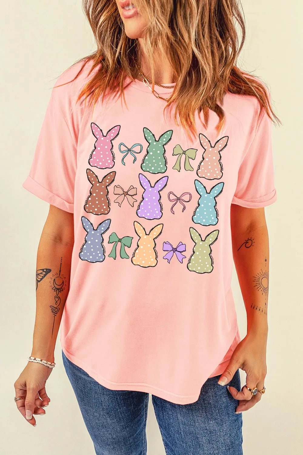 Dotty Bunny Bow Graphic Short Sleeve T-Shirt – Trendsi | ClozArt