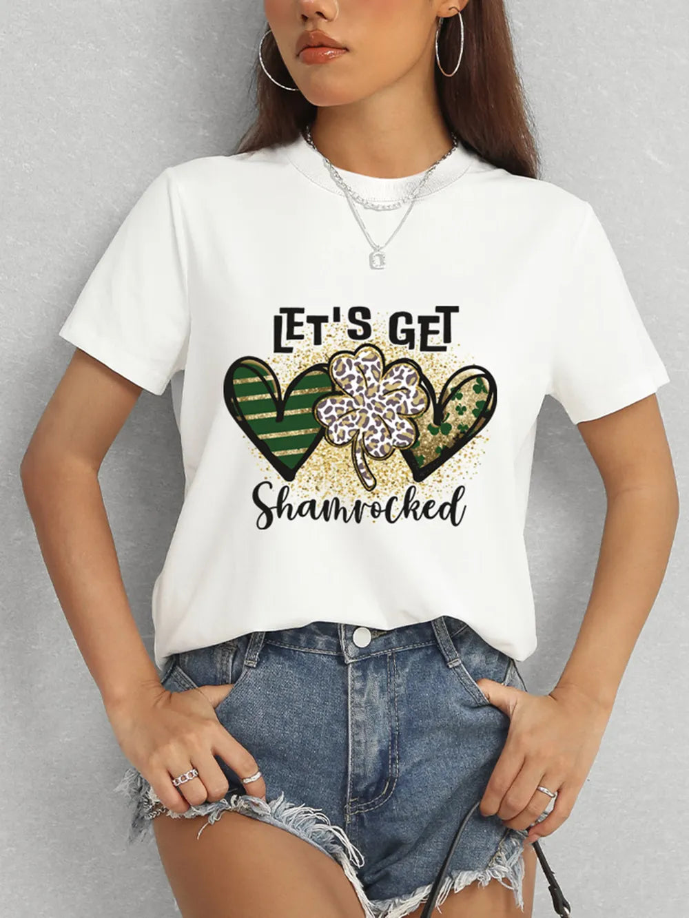 Lucky Clover Round Neck Short Sleeve T-Shirt – Trendsi | ClozArt