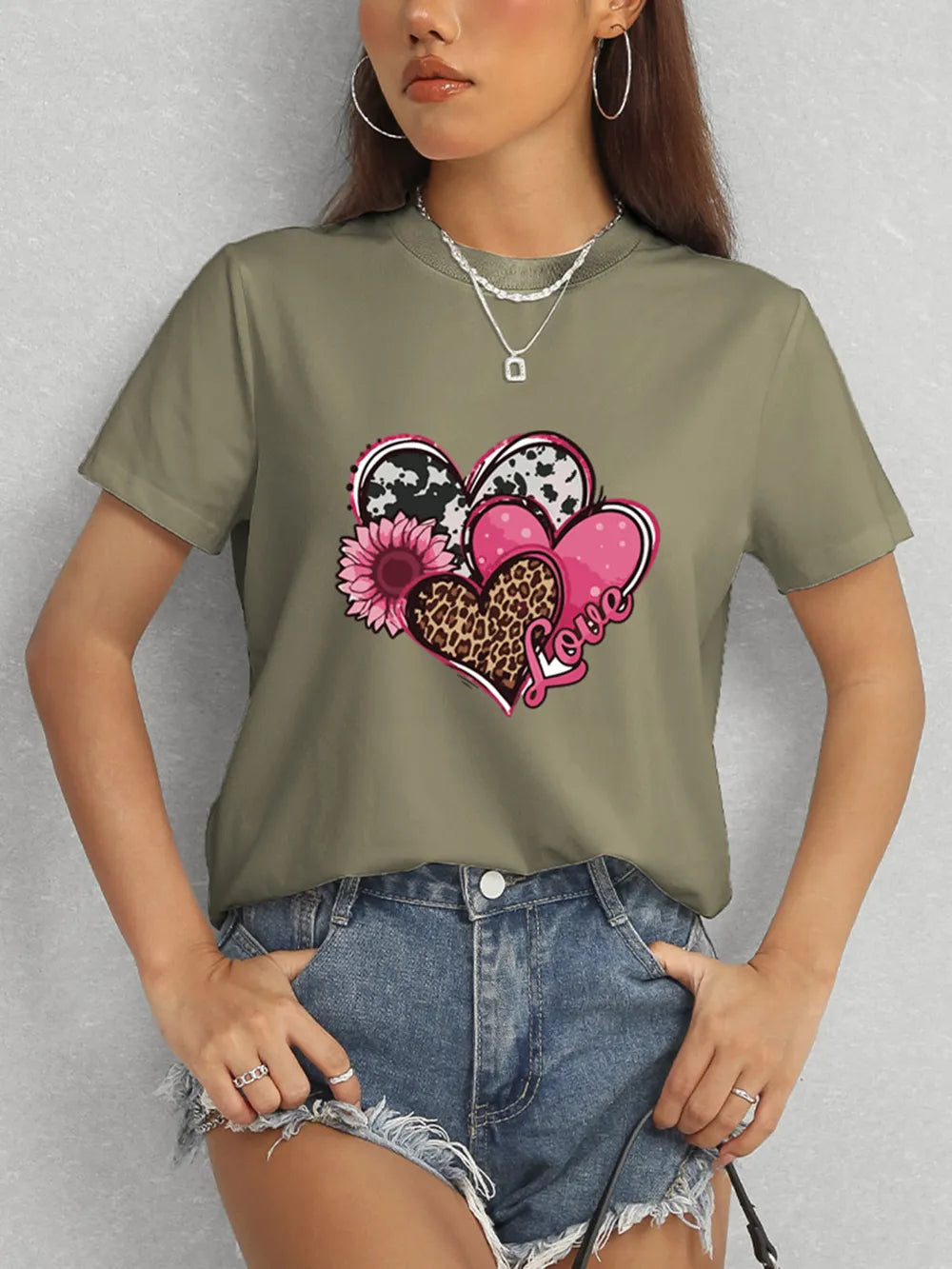 Heart Round Neck Short Sleeve T-Shirt – Trendsi | ClozArt