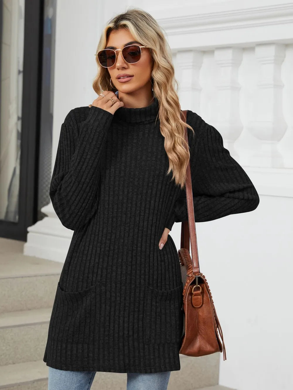Ribbed Mock Neck Long Sleeve T-Shirt – Trendsi | ClozArt