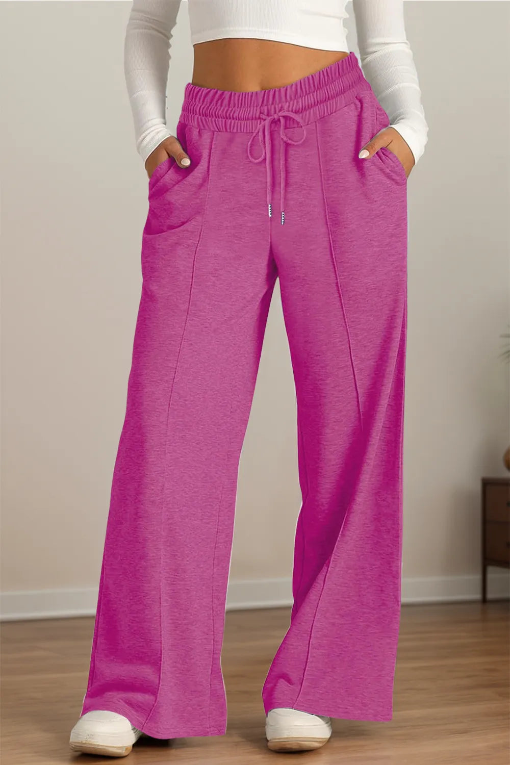 Drawstring Elastic Waist Wide Leg Pants – Trendsi | ClozArt
