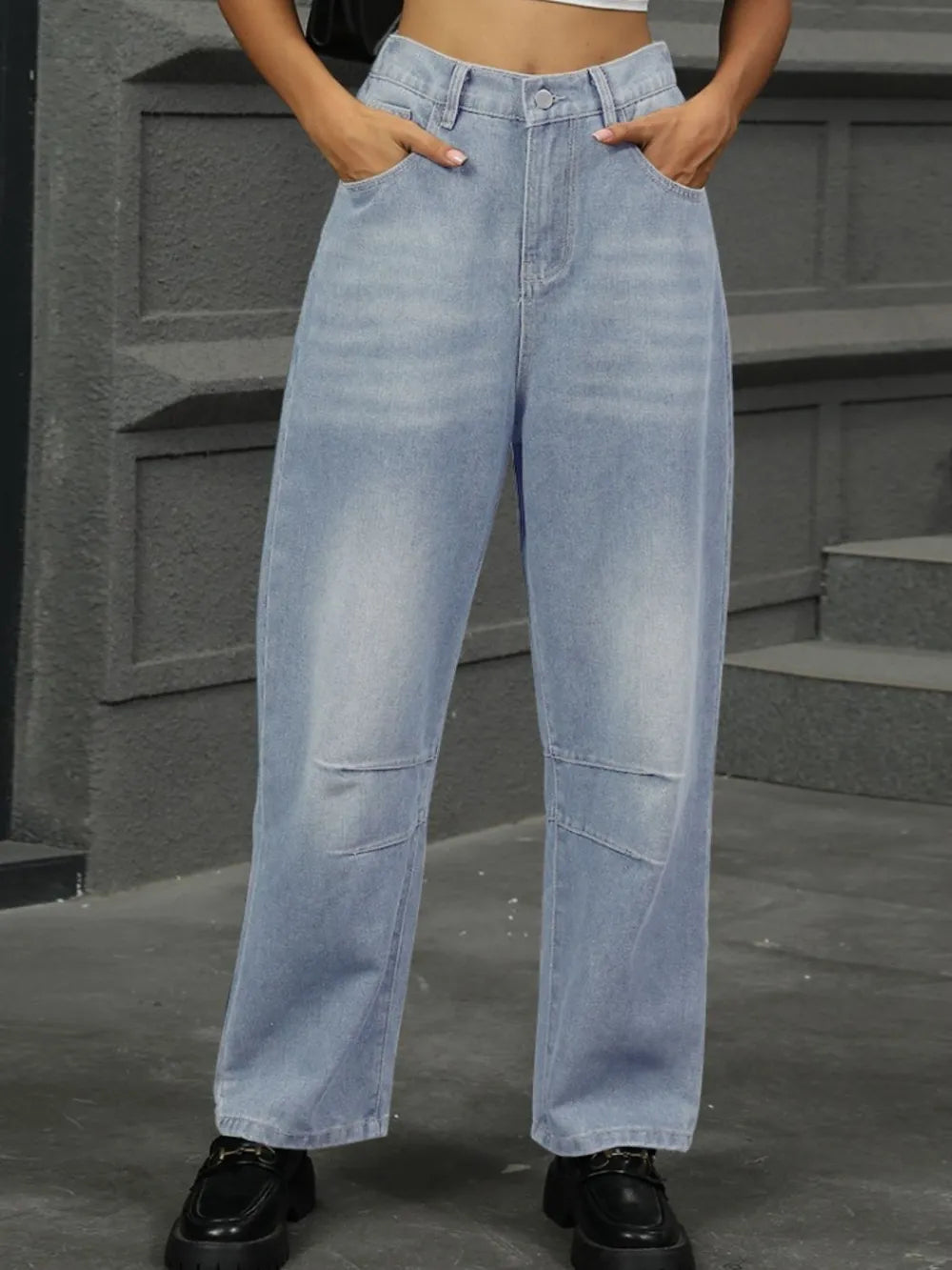 Half Elastic Waist Straight Leg Jeans – Trendsi | ClozArt