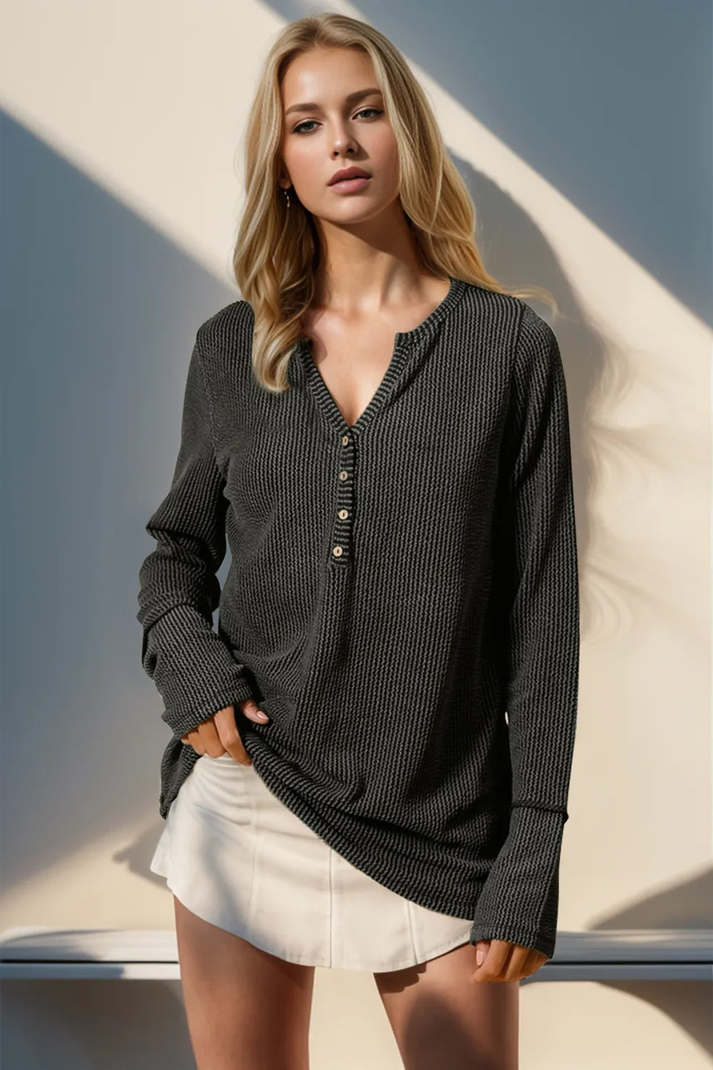 Double Take Full Size Notched Thumbhole Long Sleeve T-Shirt – Trendsi | ClozArt