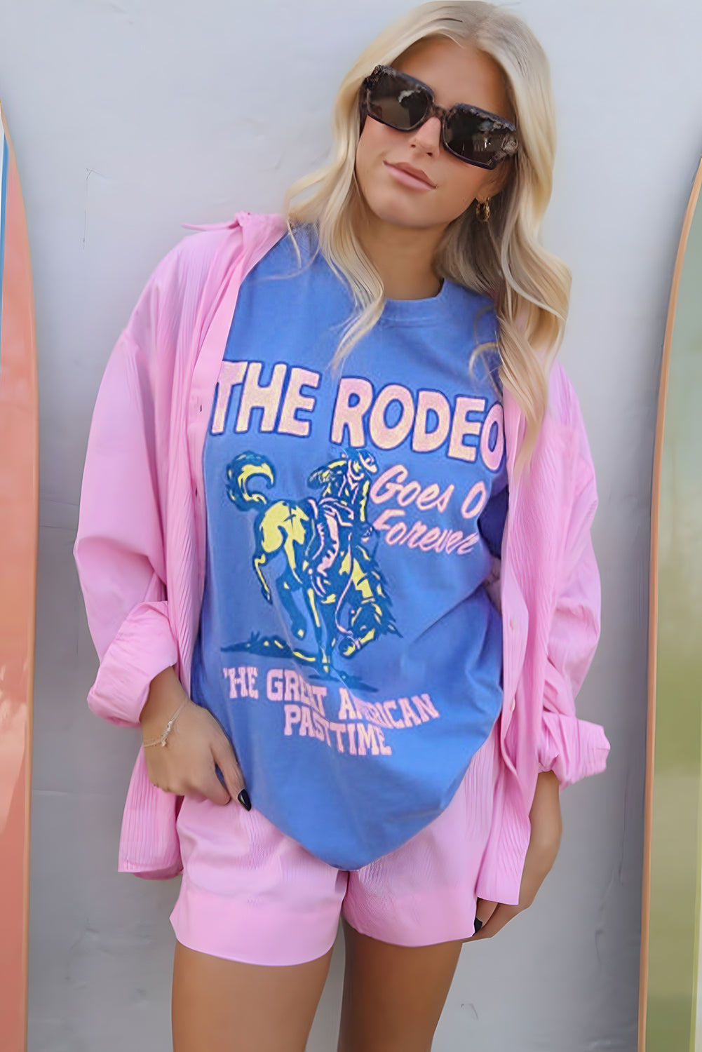 Sky Blue Rodeo Letter Graphic Tee – Shewin | ClozArt