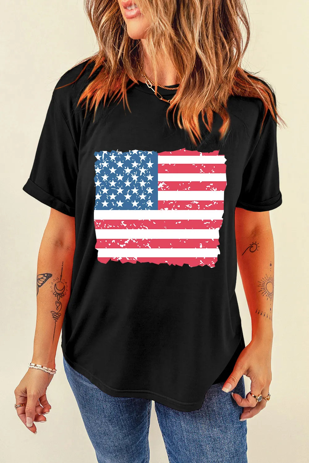 US Flag Round Neck Short Sleeve T-Shirt – Trendsi | ClozArt