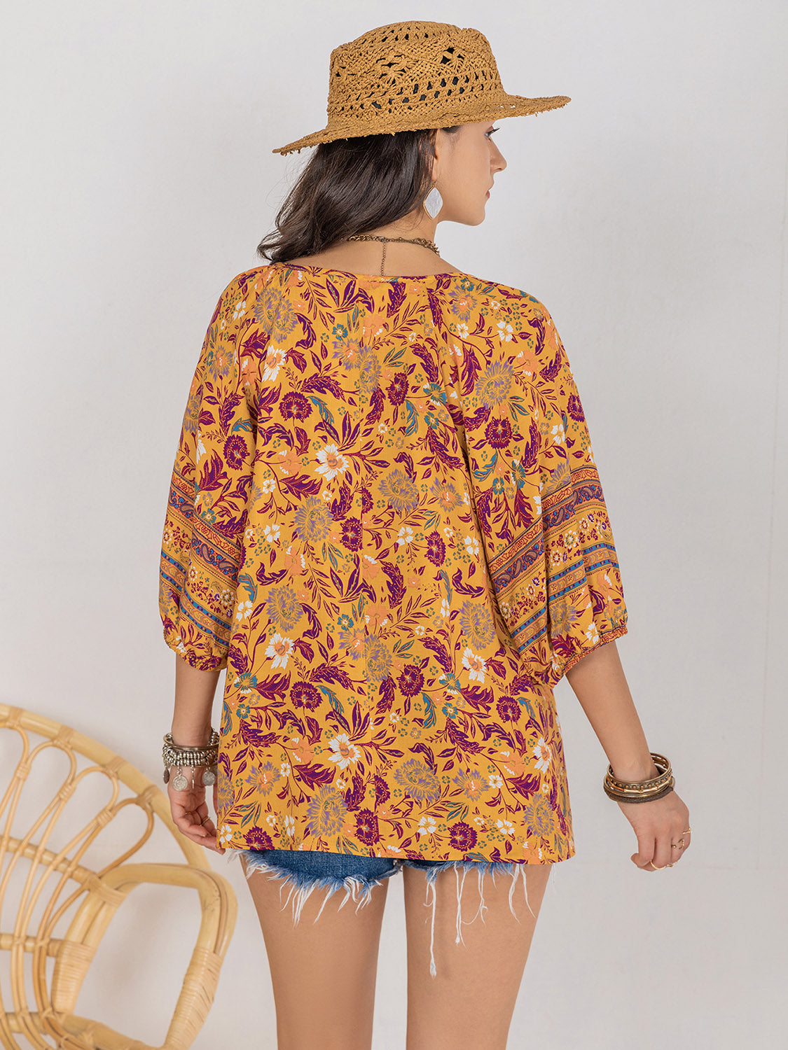 Printed Tie Neck Blouse – Trendsi | ClozArt