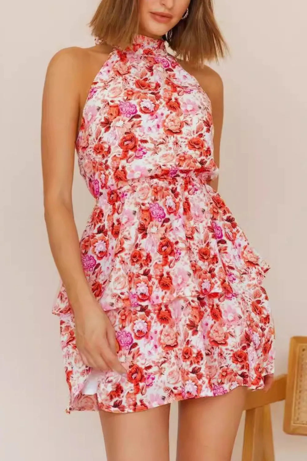 Floral Halter Neck Mini Dress – Trendsi | ClozArt
