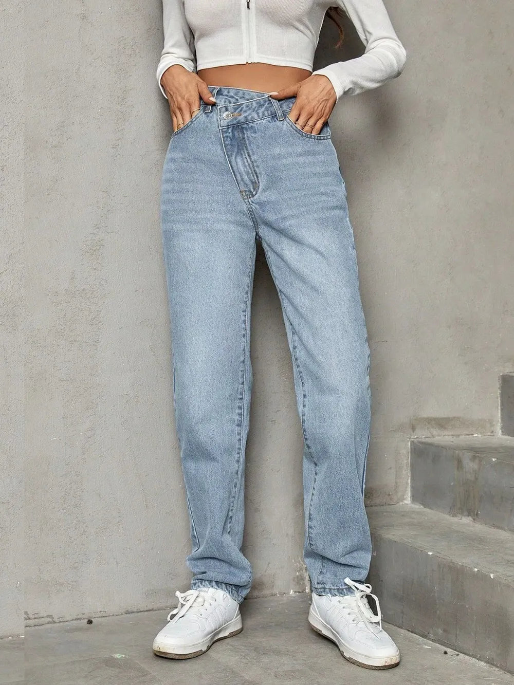 Asymmetric Waist Jeans with Pockets – Trendsi | ClozArt
