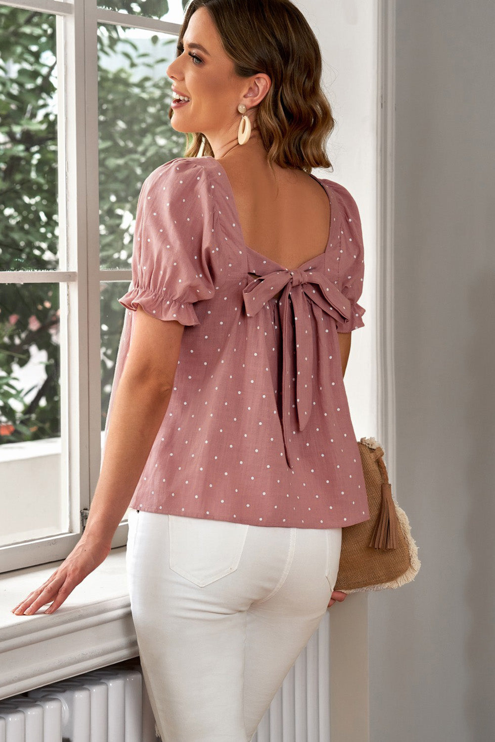 Polka Dot Square Neck Flounce Sleeve Top – Trendsi | ClozArt