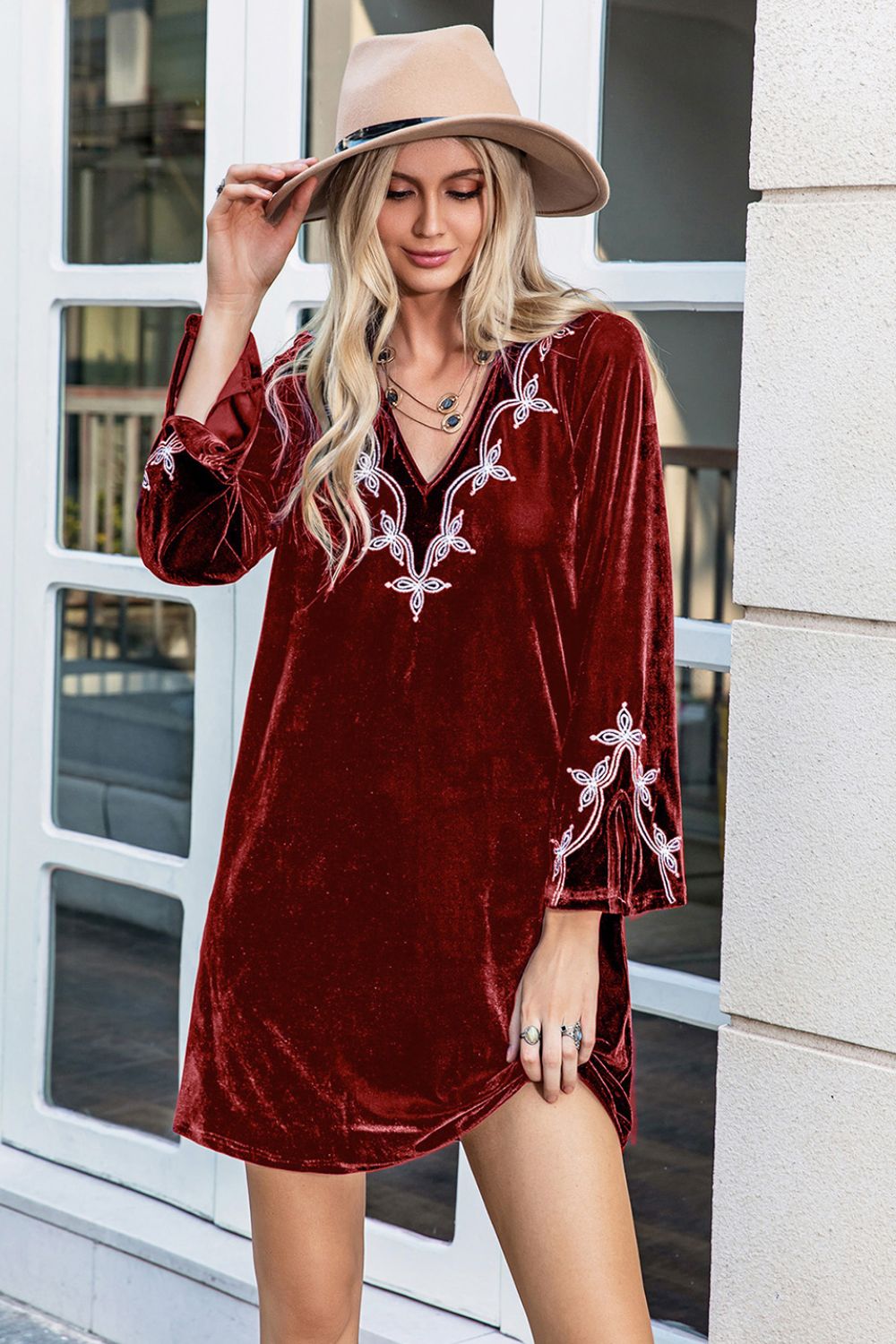 V-Neck Long Sleeve Mini Dress – Trendsi | ClozArt
