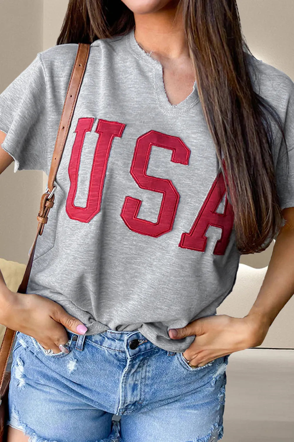 USA Notched Short Sleeve T-Shirt – Trendsi | ClozArt