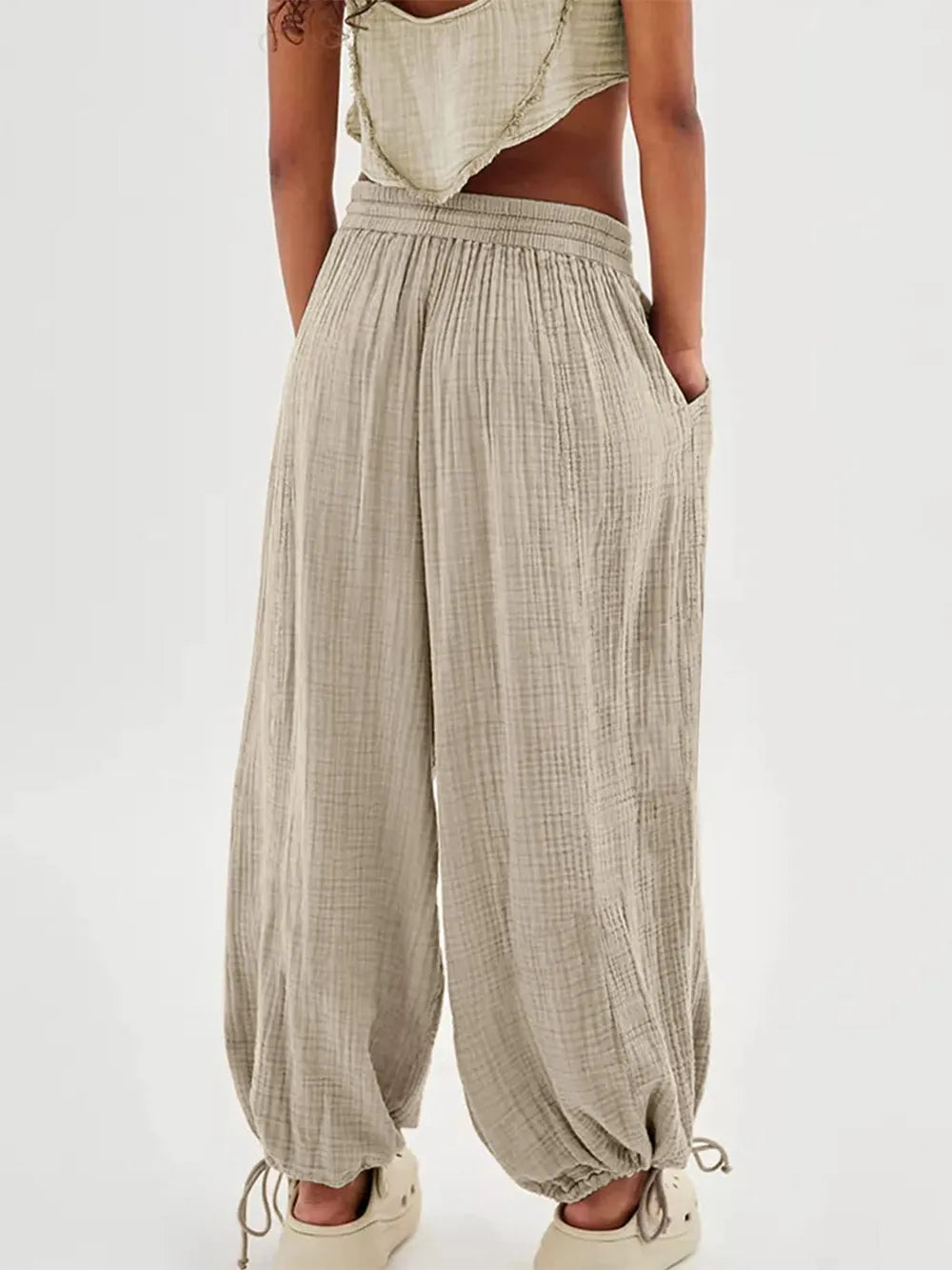 Textured Tied Pants with Pockets – Trendsi | ClozArt