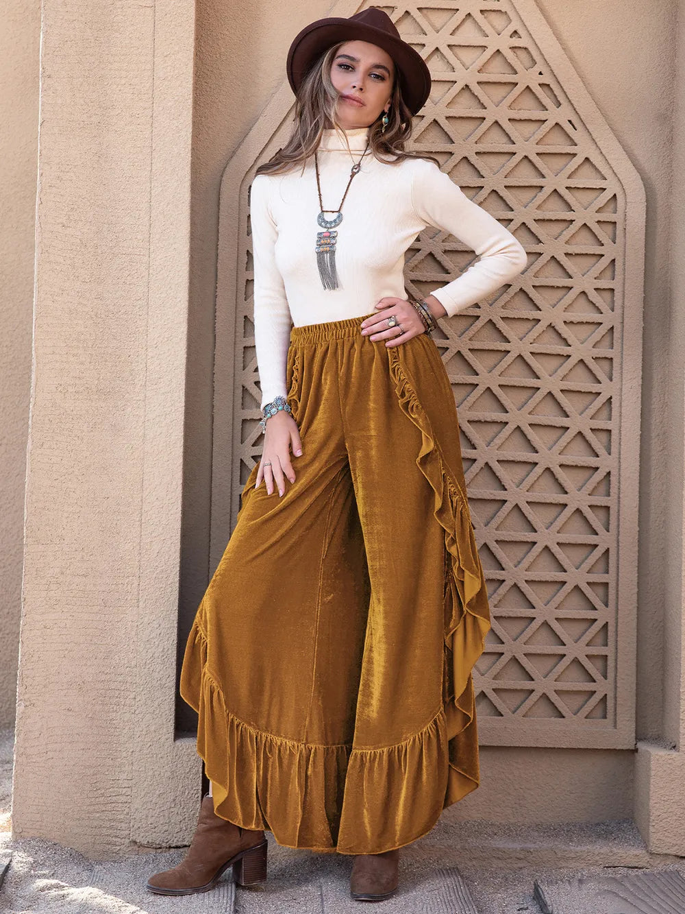 Slit Ruffled Wide Leg Pants – Trendsi | ClozArt