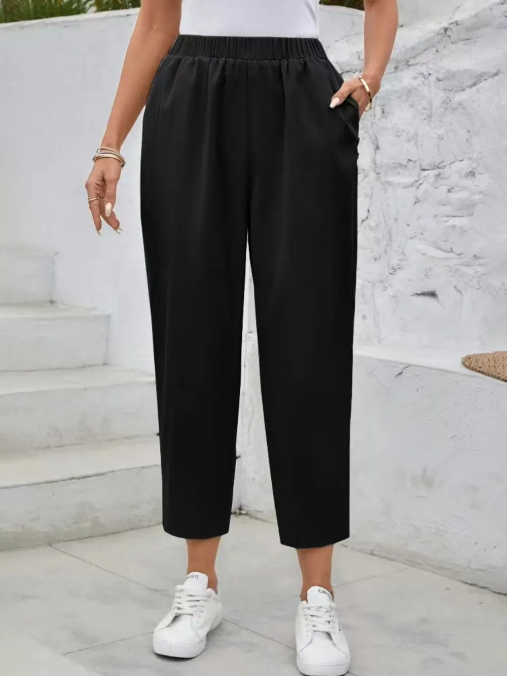 Elastic Waist High Rise Pants – Trendsi | ClozArt