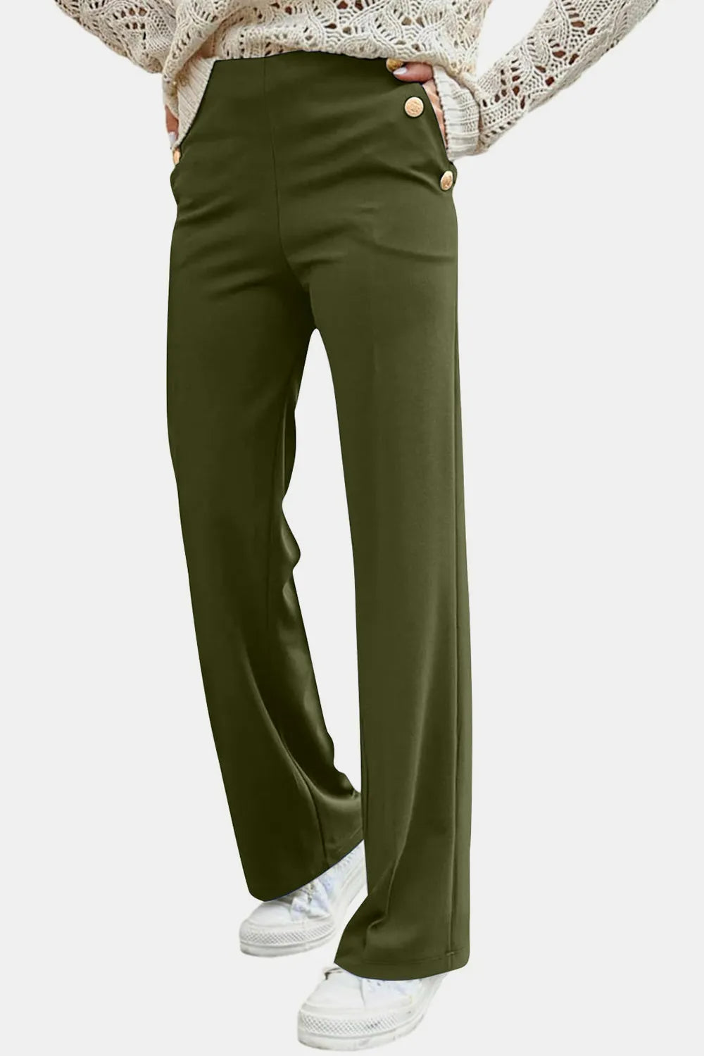 Decorative Button High Rise Pants – Trendsi | ClozArt