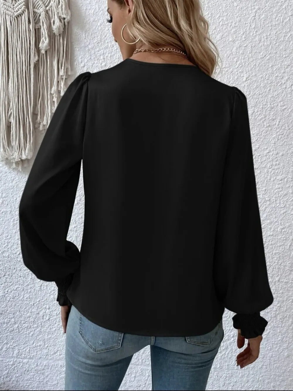 Surplice Smocked Lantern Sleeve Blouse – Trendsi | ClozArt