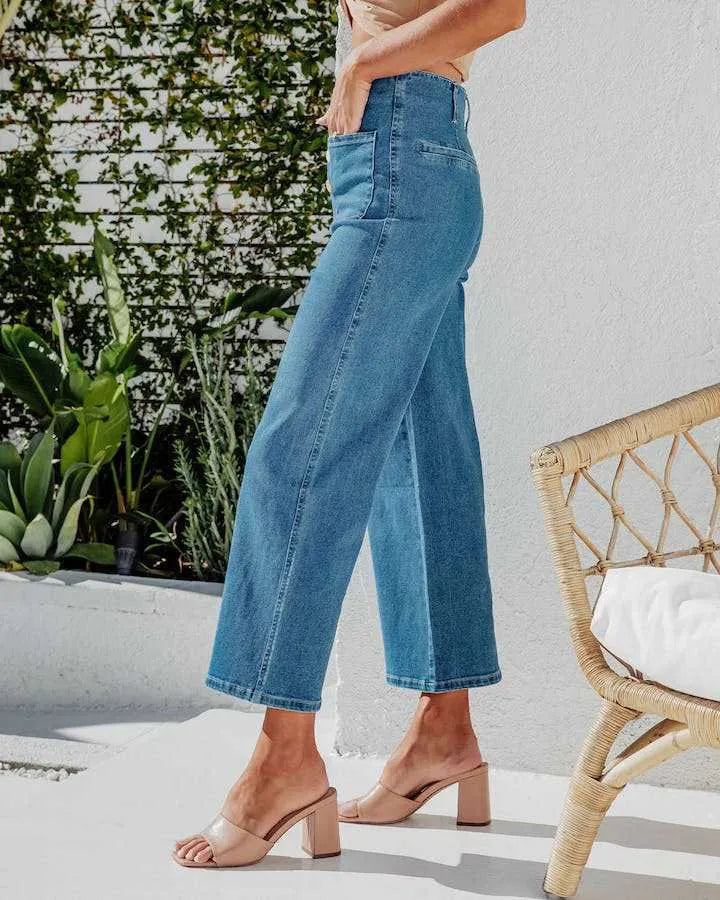 Button Fly Cropped Jeans with Pockets – Trendsi | ClozArt