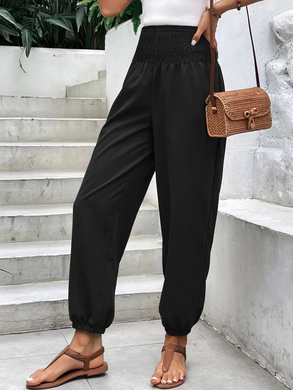 Smocked High Rise Joggers with Pockets – Trendsi | ClozArt