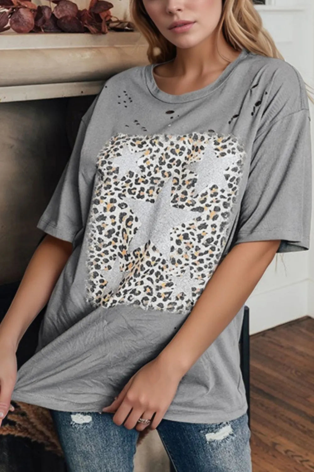 Stars Leopard Graphic Distressed T-Shirt – Trendsi | ClozArt